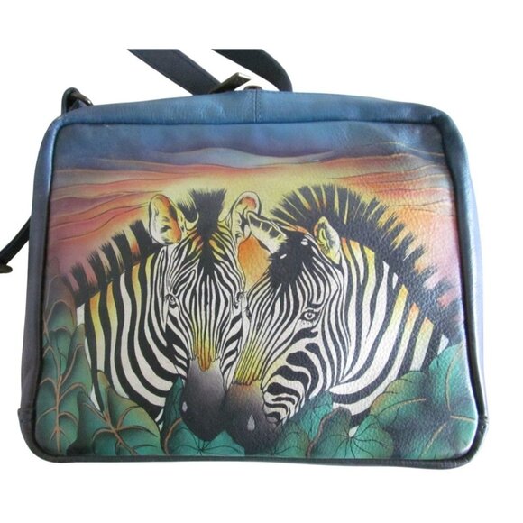 Anuschka Genuine Leather Hand-Painted Crossbody Bag with Zebra Sunset Design - Picture 3 of 16